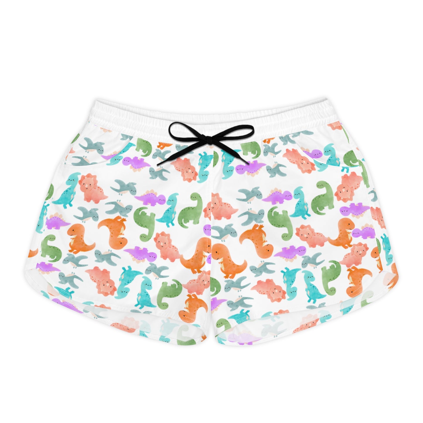Whimsical Dino Print Casual Shorts for Women Fun Summer Loungewear Cute Animal Pajama Shorts Gifts for Dinosaur Lovers Cute Shorts Rainbow Dinos Pink