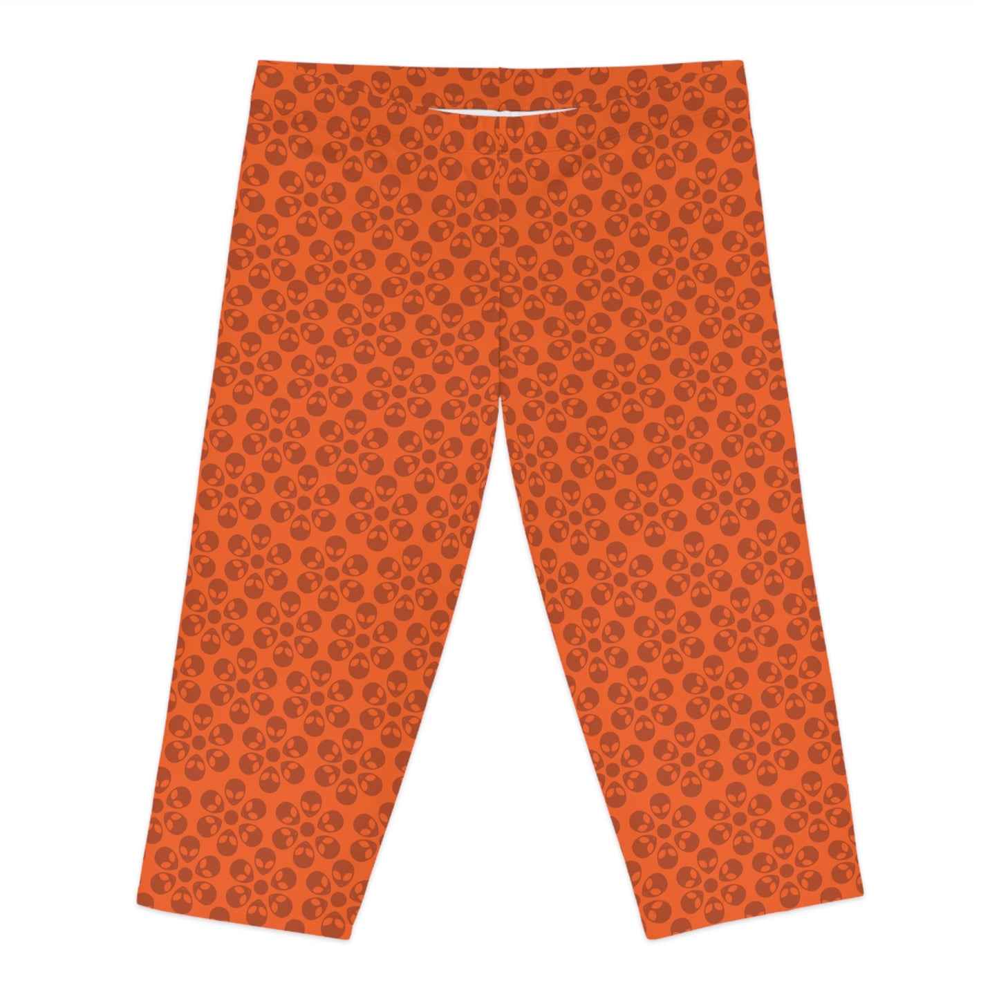 Womens Capri Leggings Alien Flowers Orange
