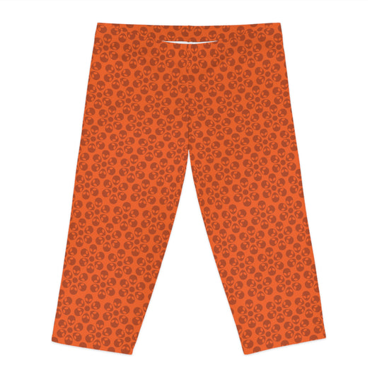 Womens Capri Leggings Alien Flowers Orange