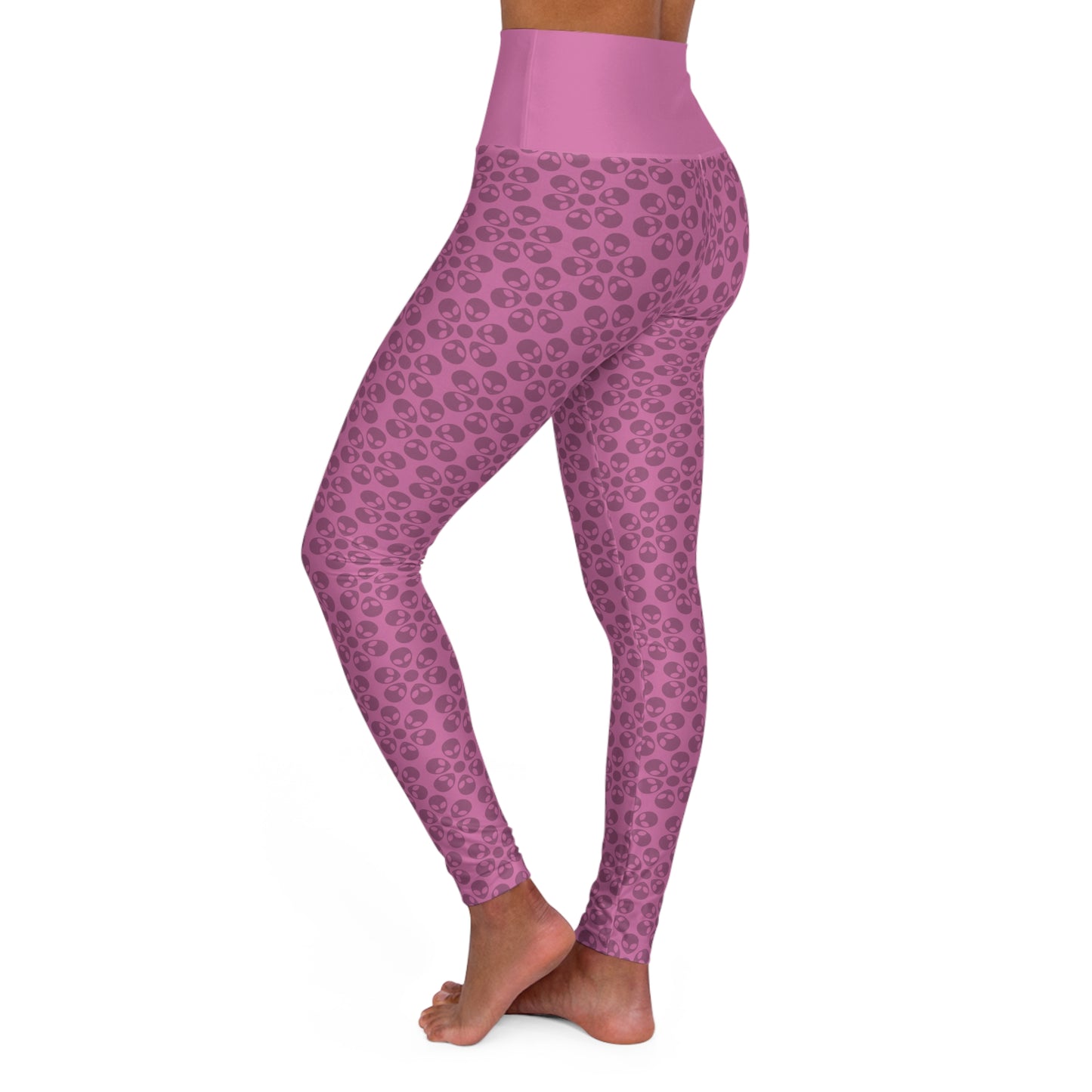 Stylish High Waisted Yoga Leggings Activewear Fitness Leggings Workout Pants Gift for Her Yoga Apparel Alien Flowers Light Pink