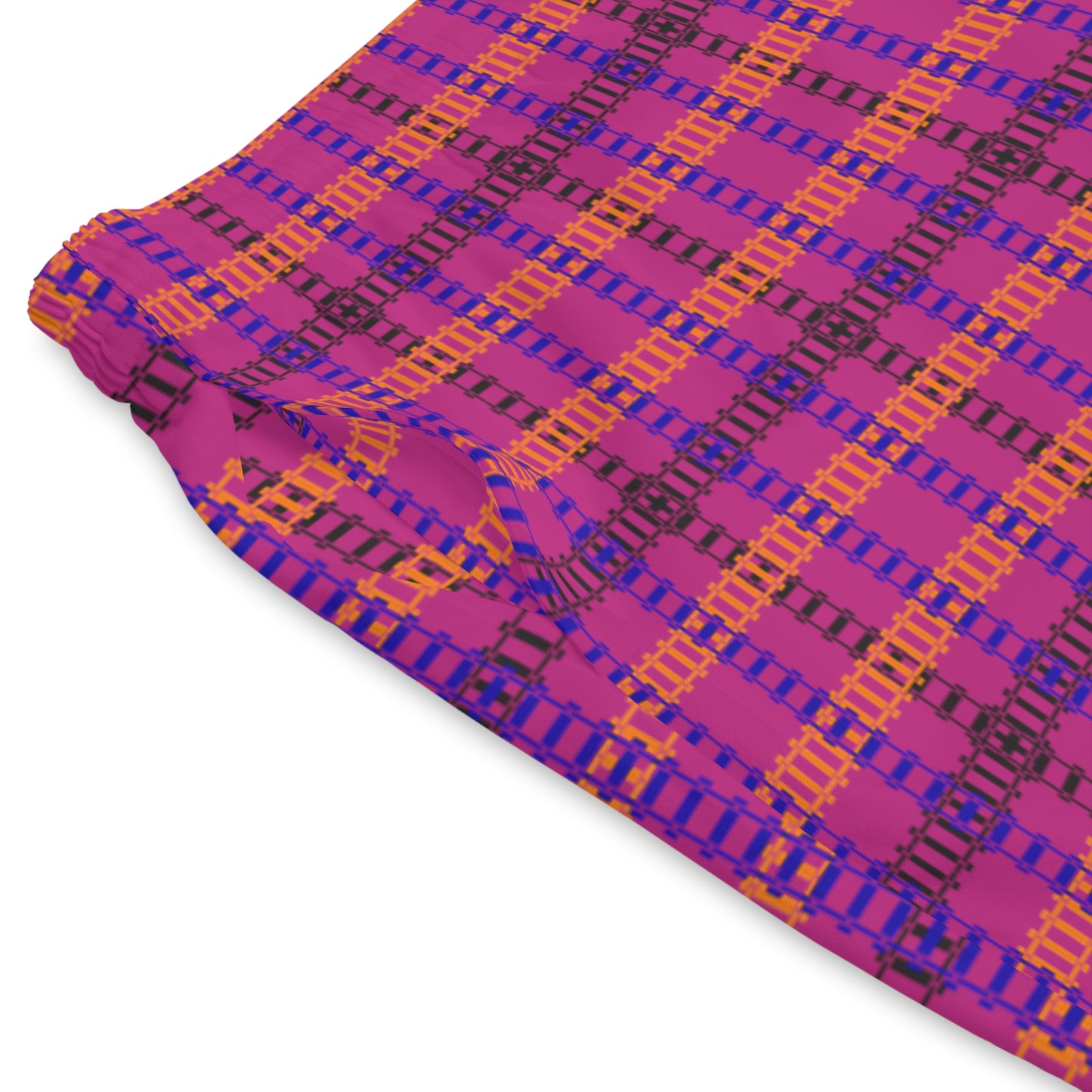 Mens Elastic Beach Shorts  Vibrant Plaid Print Casual Swimwear Summer Essentials Vacation Attire Poolside Fashion Beach Day  Train Tracks Pink