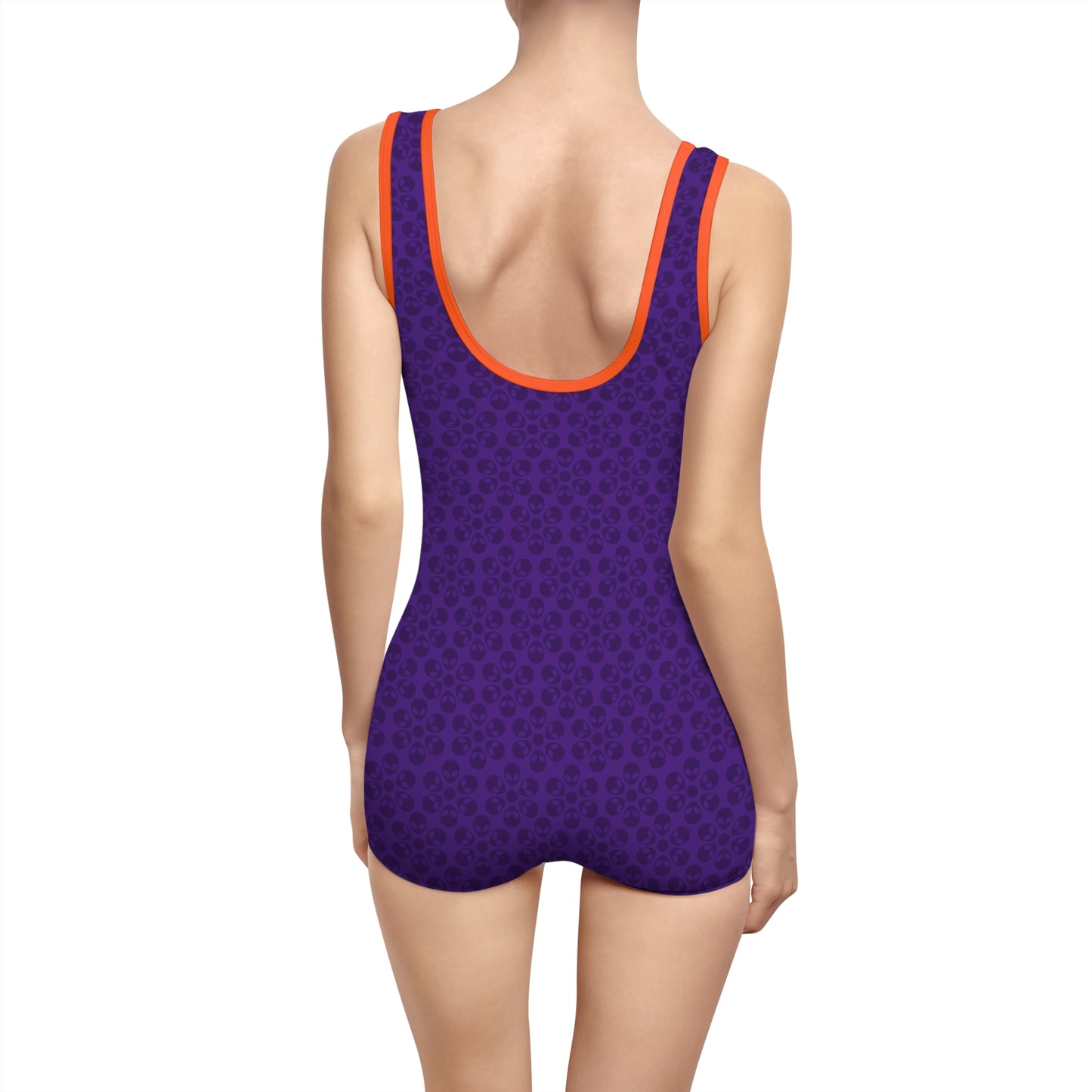 Womens Vintage Swimsuit  Alien Flowers Purple