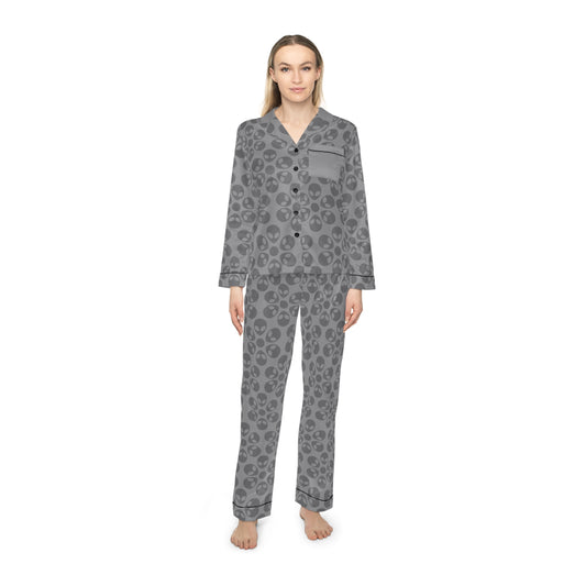 Womens Satin Pajamas  Alien Flowers White
