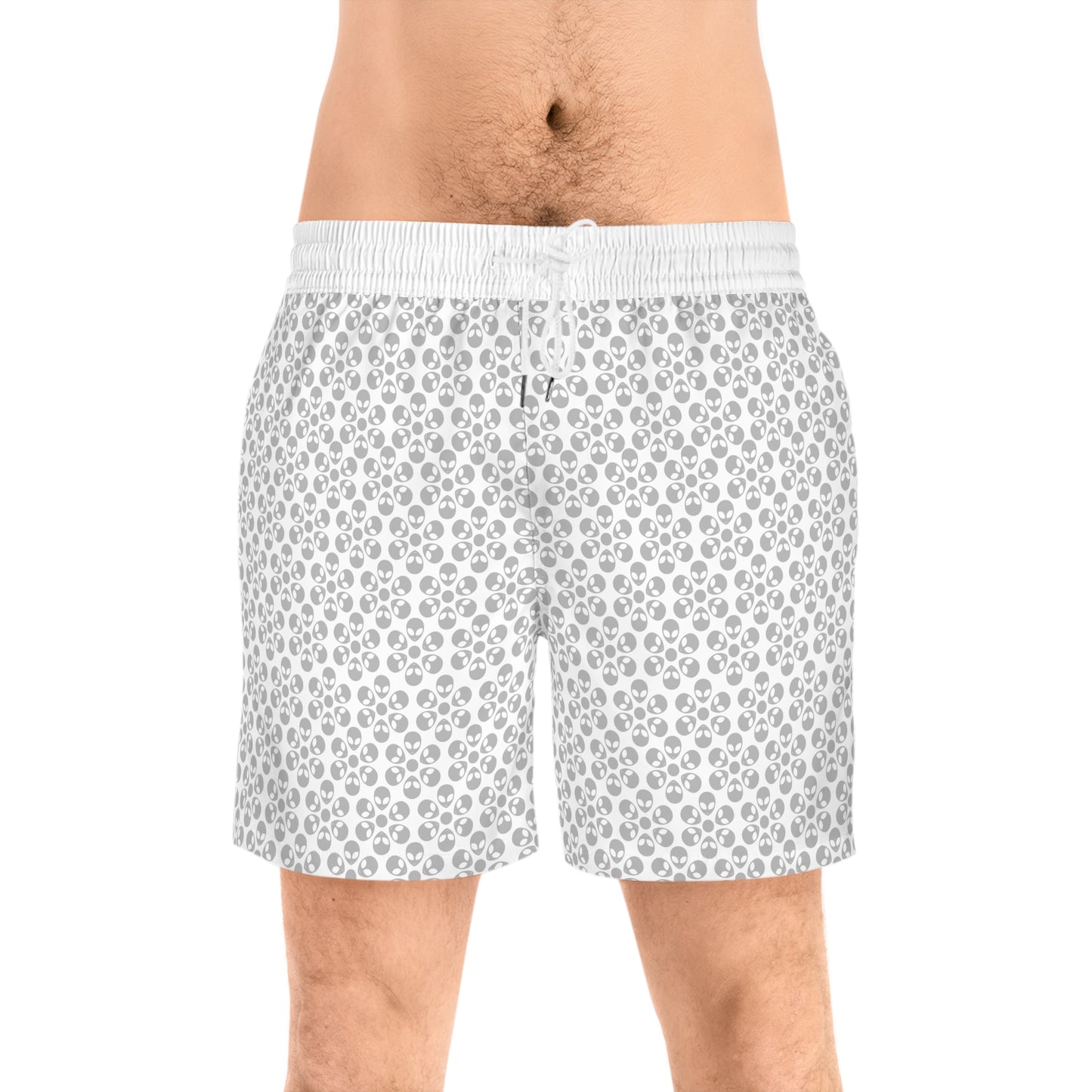 Stylish Mens MidLength Swim Shorts Beachwear Vacation Essentials Poolside Comfort Summer Outfit Trendy Swimwear Alien Flowers White