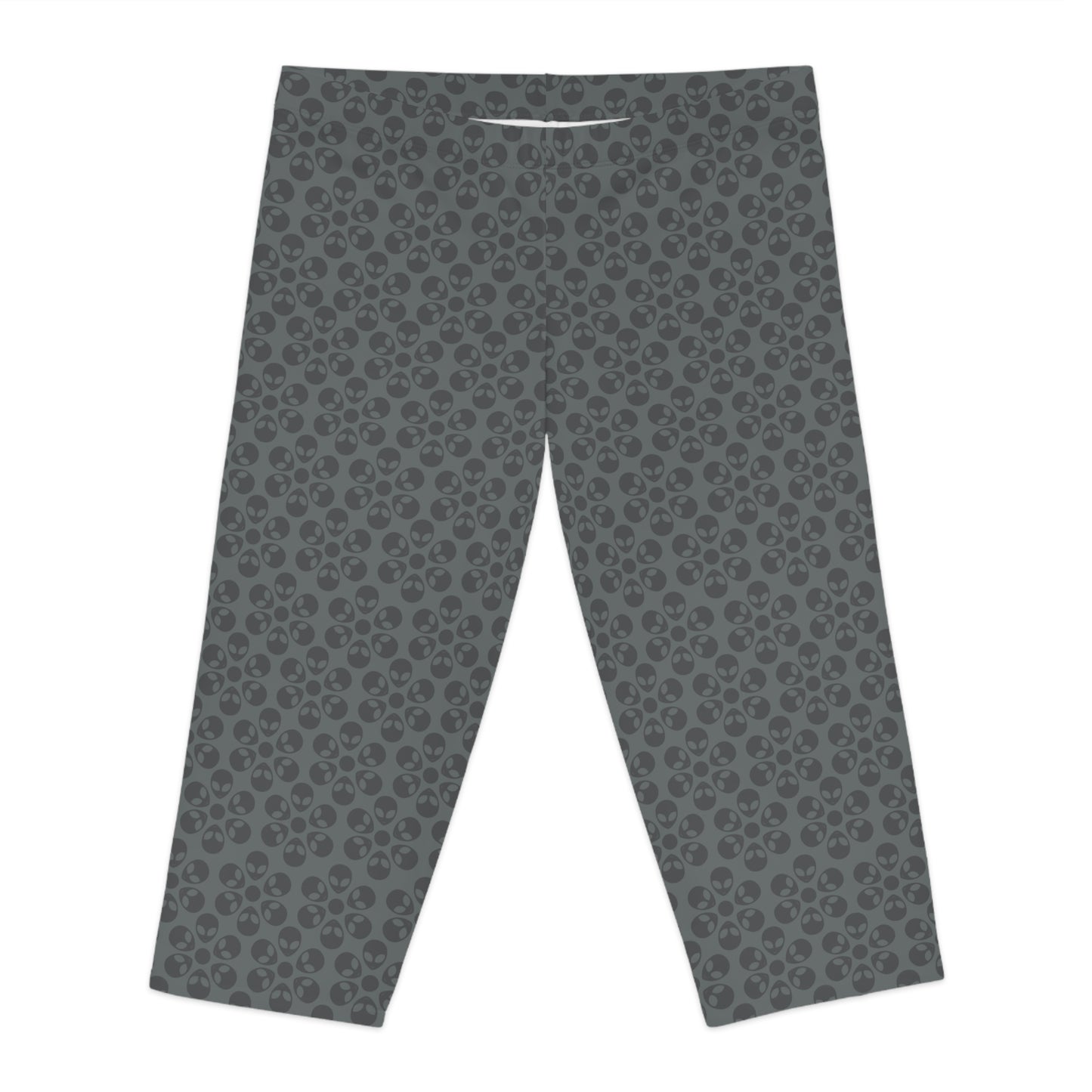 Womens Capri Leggings Alien Flowers Dark Grey