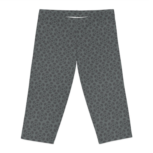 Womens Capri Leggings Alien Flowers Dark Grey