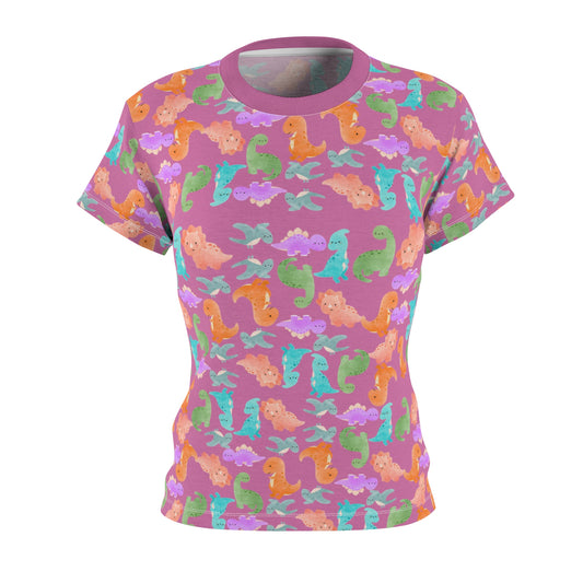 Colorful Dino Womens Tee Cute Summer Top Vibrant Casual Shirt Sea Animal Print Tee Gifts for Ocean Lovers Beachwear Rainbow Dinos Light Pink