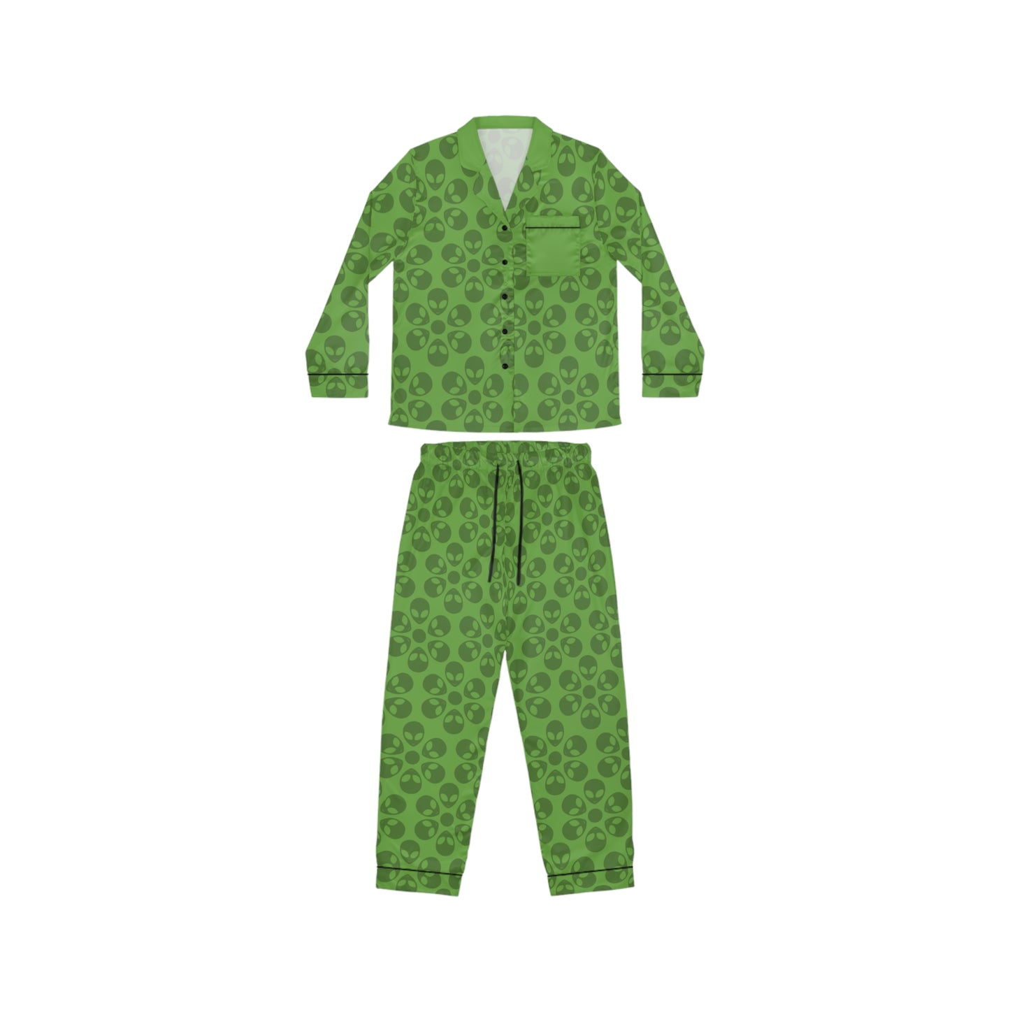 Womens Satin Pajamas  Alien Flowers Green