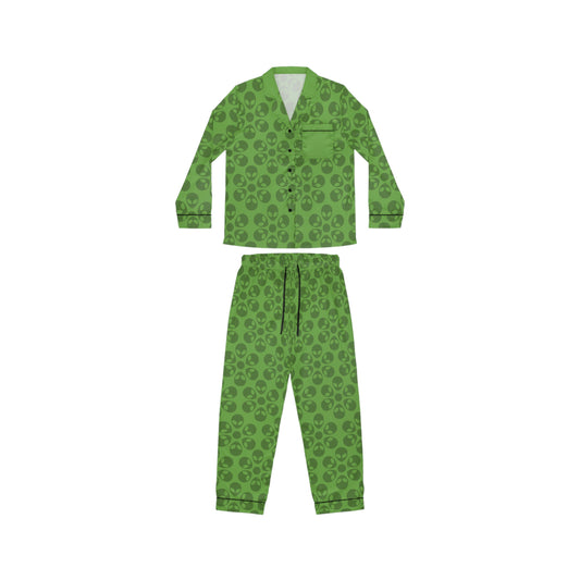 Womens Satin Pajamas  Alien Flowers Green