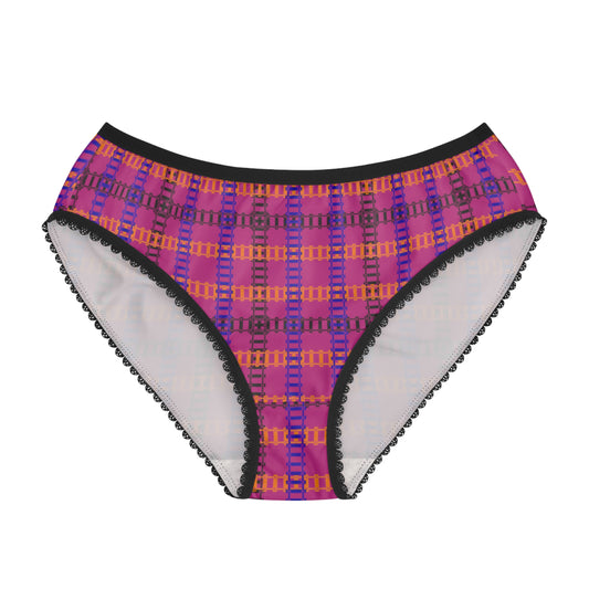 Colorful Patterned Womens Briefs with Lace Trim Comfortable Everyday Panties Unique Gifts for Her Fashionable Loungewear Fun and [...] Train Tracks Pink