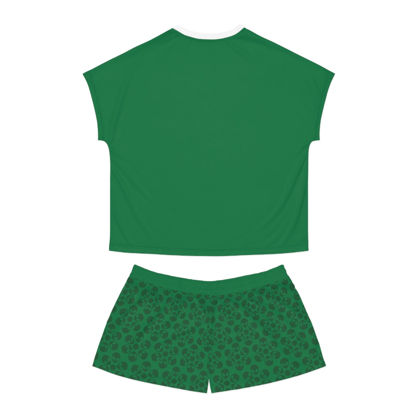 Stylish Womens Pajama Set Cozy Sleepwear AOP Floral Print Perfect for Lounging Gift for Her Summer Nights Relaxation Alien Flowers Dark Green