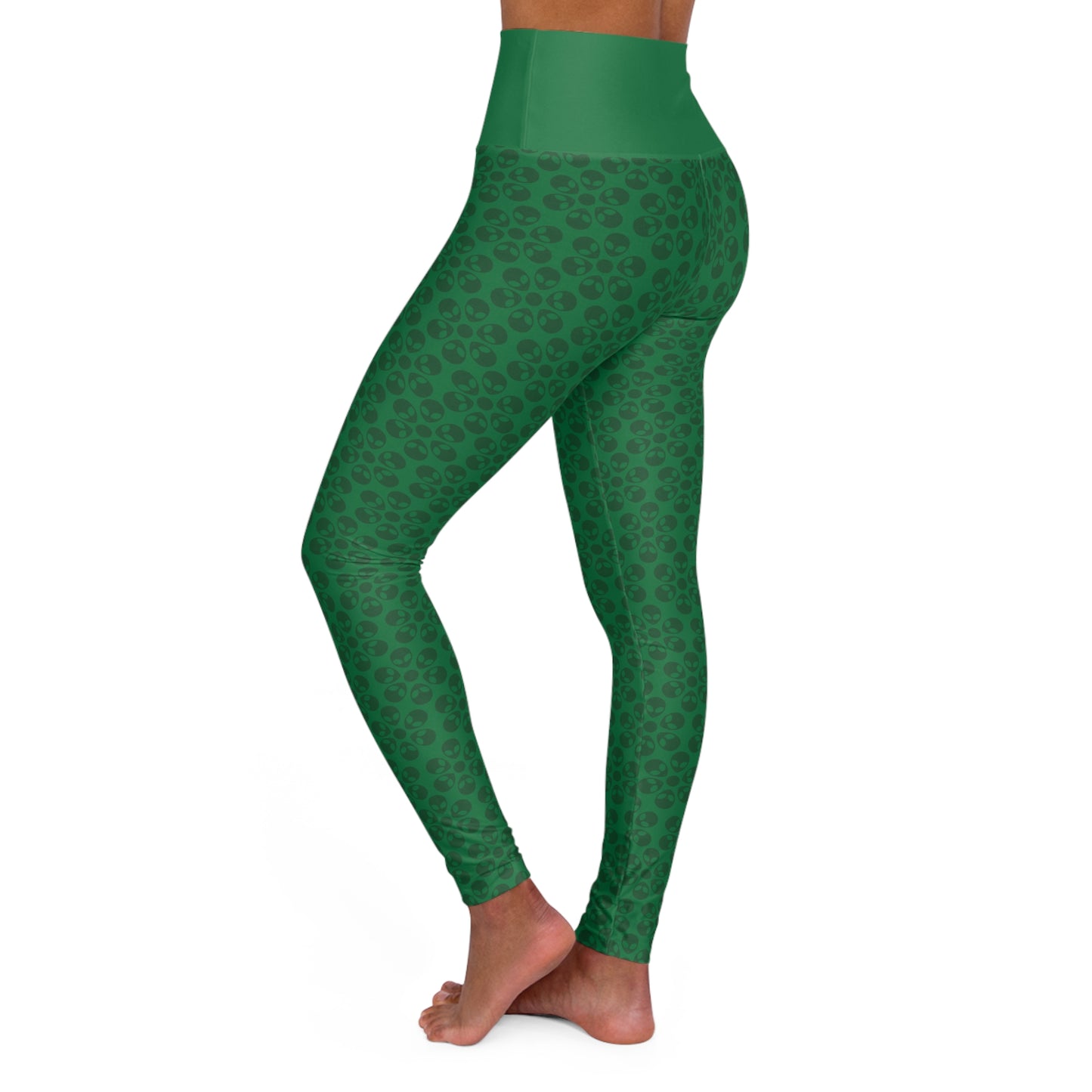 Stylish High Waisted Yoga Leggings Activewear Fitness Leggings Workout Pants Gift for Her Yoga Apparel Alien Flowers Dark Green