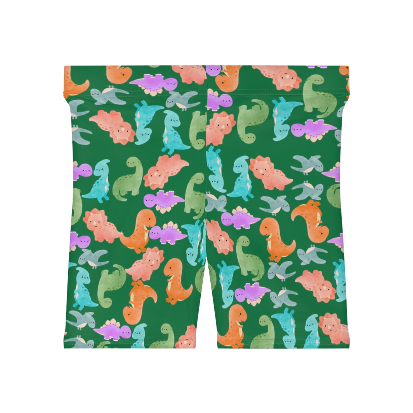 Colorful Dinosaur Womens Biker Shorts  AOP Perfect for Casual Wear workout Summer Birthdays Playdates Unique Gift Rainbow Dinos Dark Green