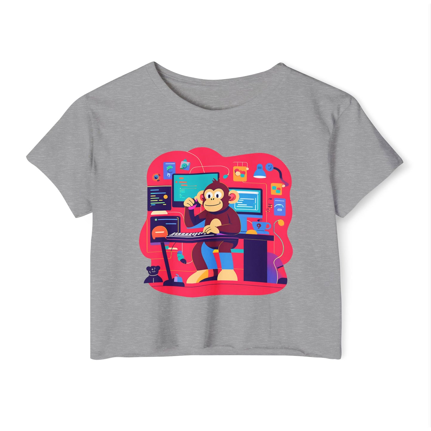 Colorful DJ Monkey Festival Crop Top, Music Festival Shirt, Summer Party Top, Gift for Festival Lovers, Playful Unique T-Shirt