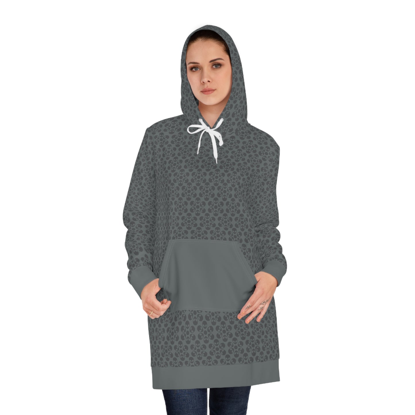 Womens Hoodie Dress  Alien Flowers Dark Grey