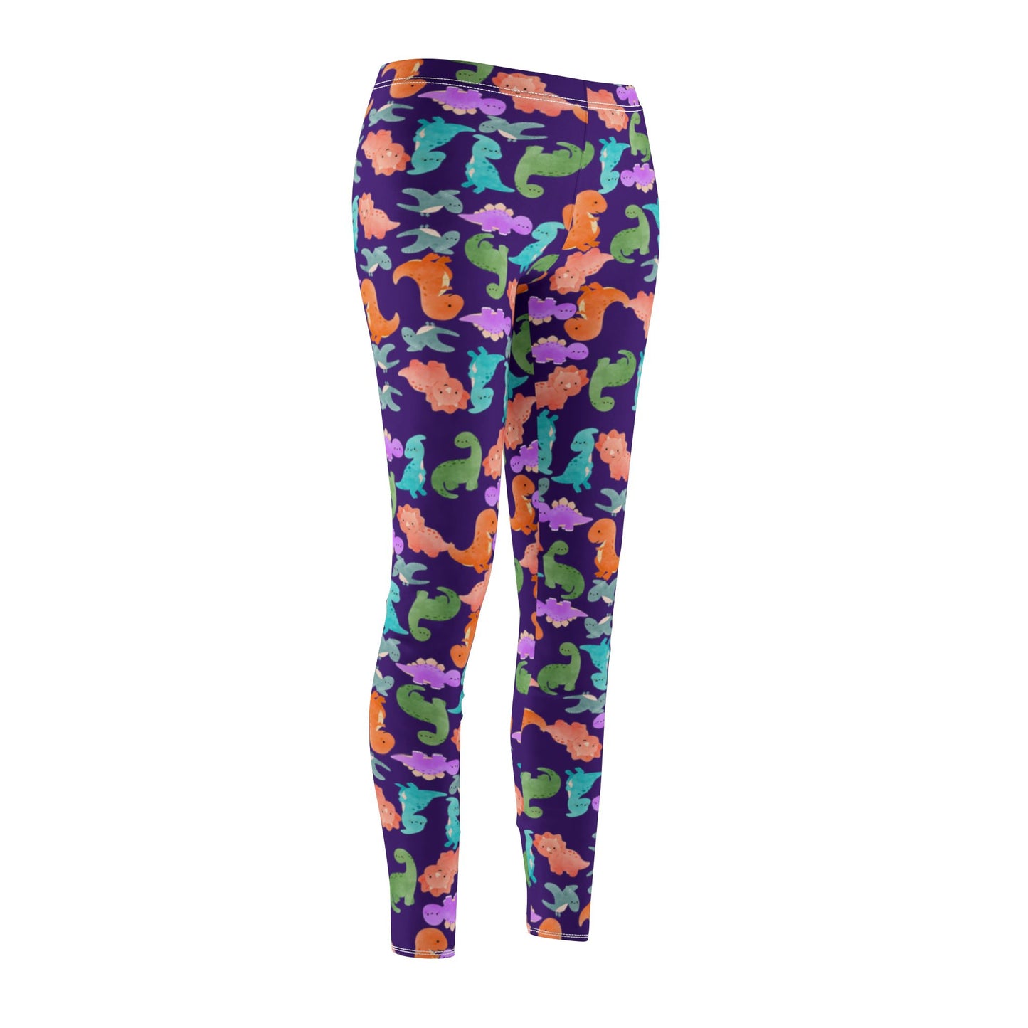 Womens Midrise Casual Leggings Rainbow Dinos Purple