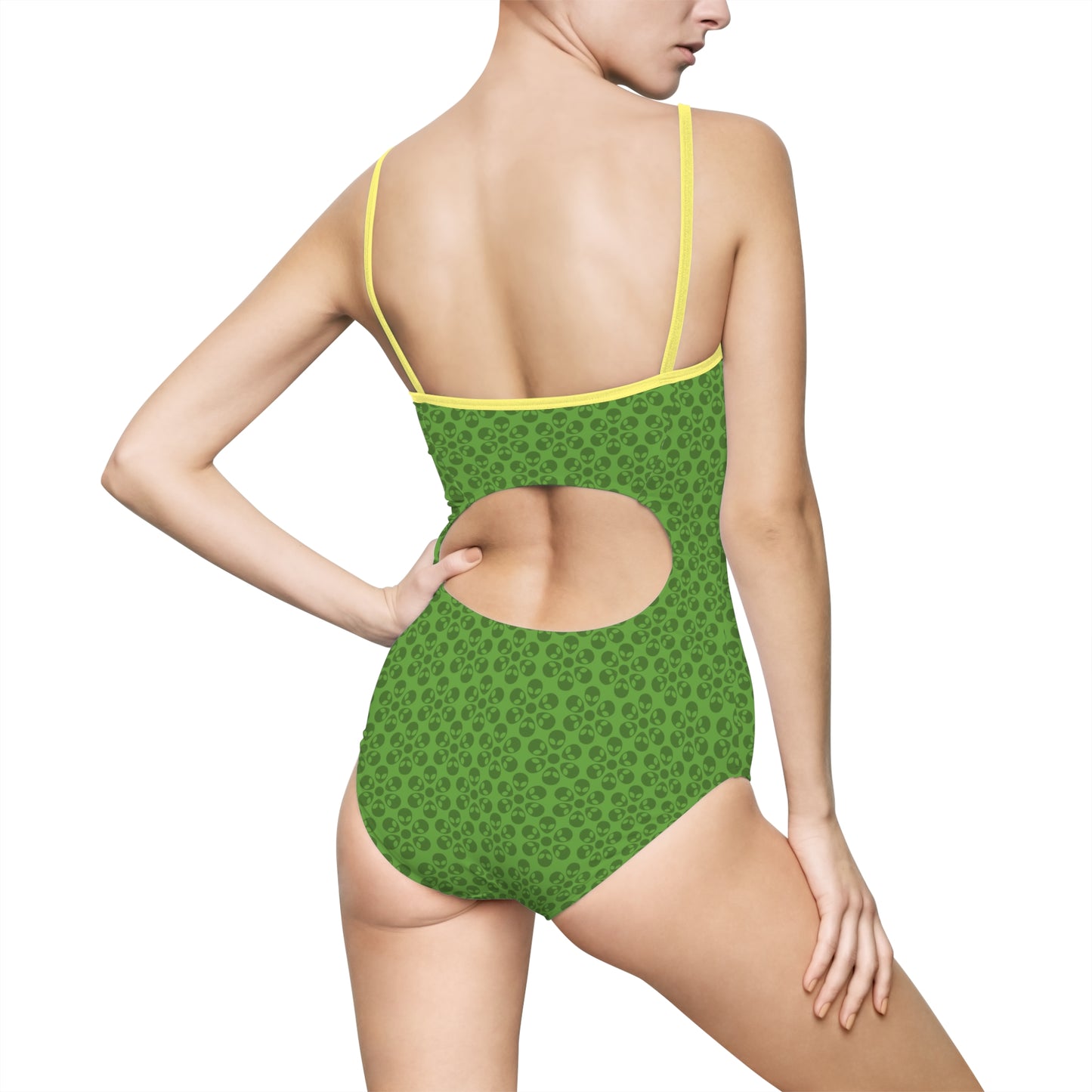 Womens Onepiece Swimsuit  Alien Flowers Green