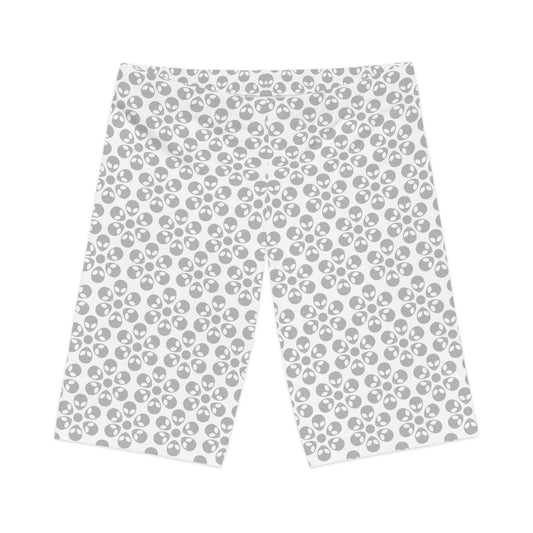 Womens Bike Shorts Alien Flowers White