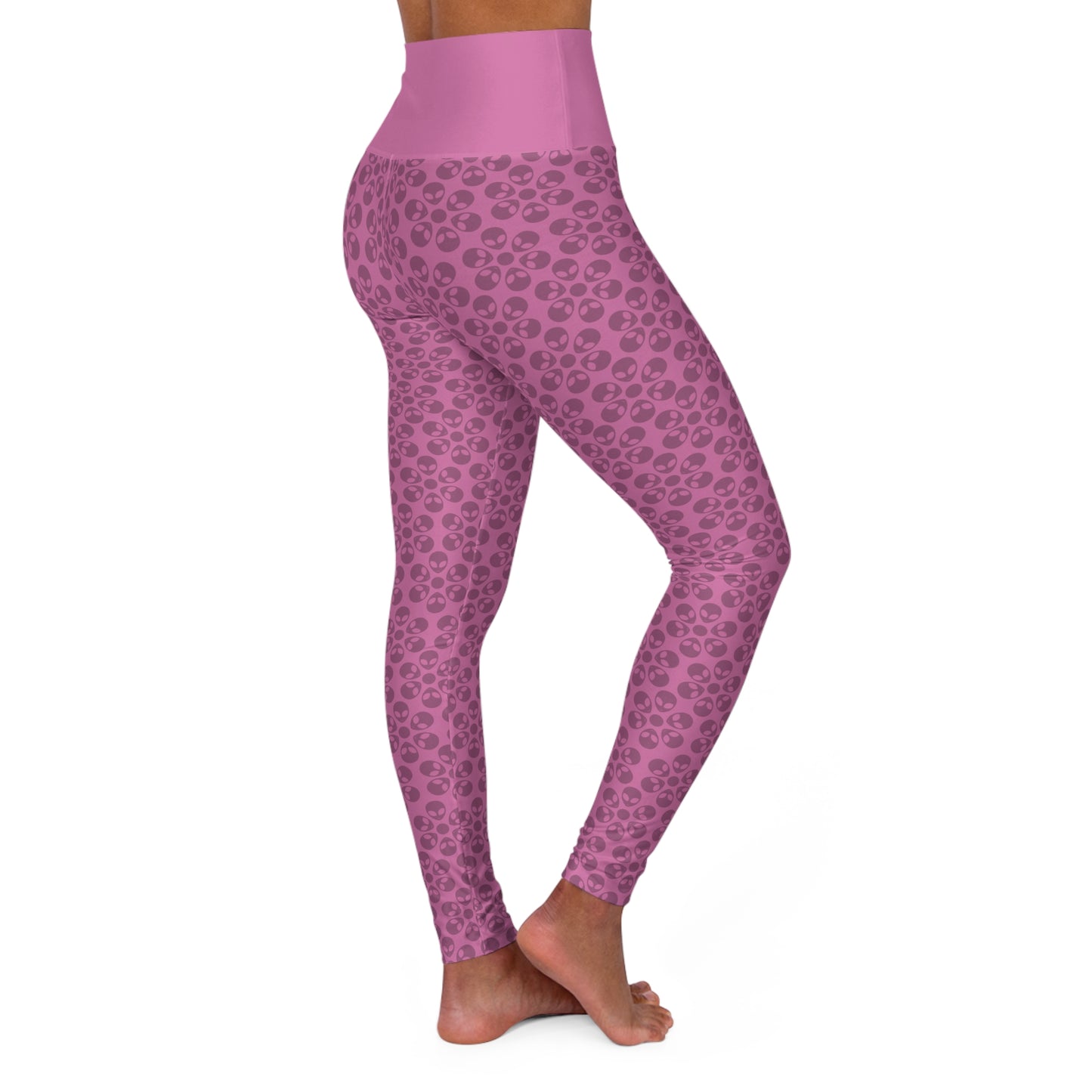 Stylish High Waisted Yoga Leggings Activewear Fitness Leggings Workout Pants Gift for Her Yoga Apparel Alien Flowers Light Pink