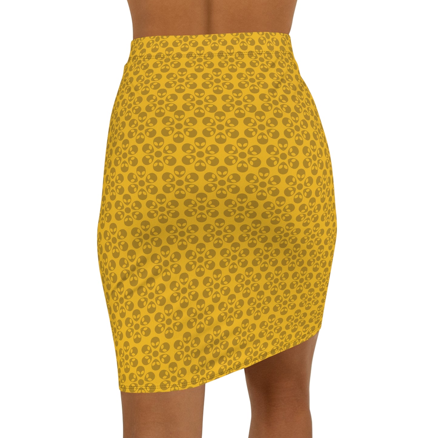 Womens MidWaist Pencil Skirt  Alien Flowers Yellow