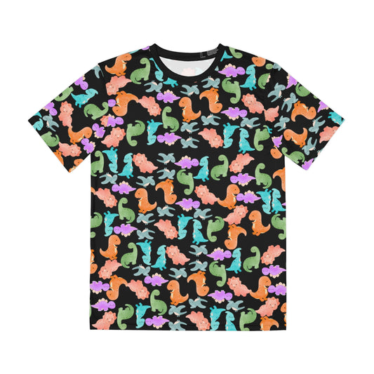 Colorful Dino Tee  Fun Playful Shirt for Ocean Lovers Casual Wear Summer Outfits Beach Activities Gifts for Him Rainbow Dinos Black