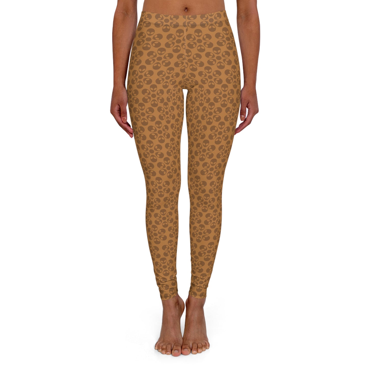 Womens Casual Spandex Leggings  Alien Flowers Light Brown