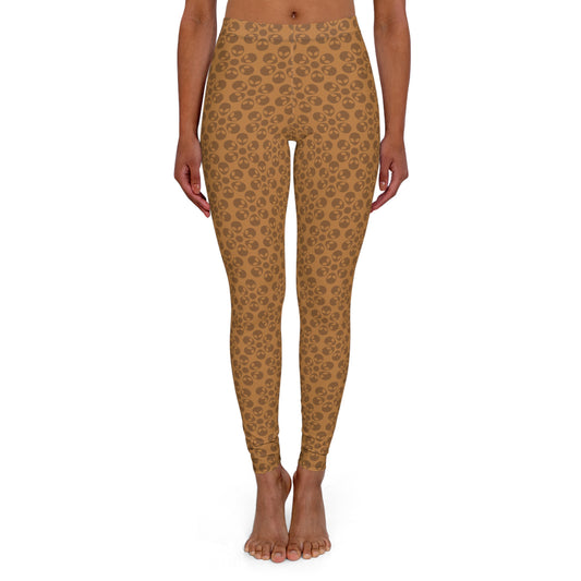 Womens Casual Spandex Leggings  Alien Flowers Light Brown
