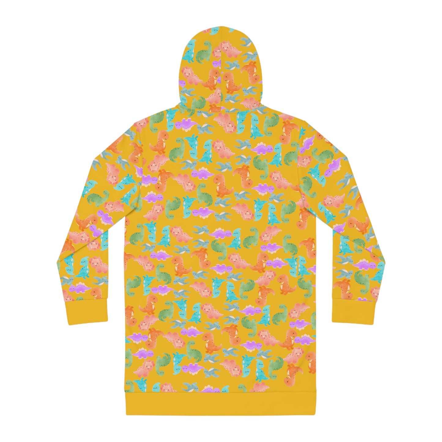 Womens Hoodie Dress Rainbow Dinos Yellow