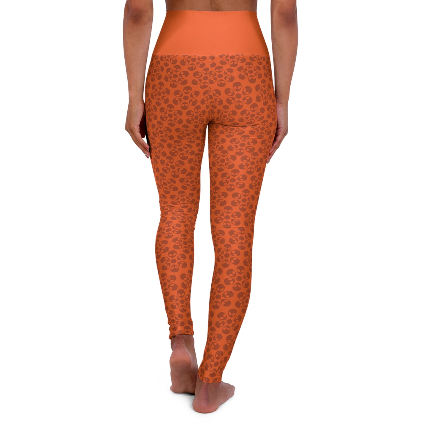 Stylish High Waisted Yoga Leggings Activewear Fitness Leggings Workout Pants Gift for Her Yoga Apparel Alien Flowers Orange