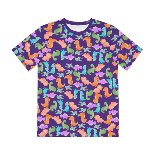Colorful Dino Tee  Fun Playful Shirt for Ocean Lovers Casual Wear Summer Outfits Beach Activities Gifts for Him Rainbow Dinos Purple