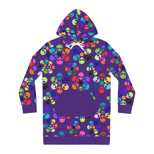 Colorful Alien Floral Womens Hoodie Dress Trendy Casualwear Halloween Fashion Unique Gift for Her Fun Everyday Style Alien Rainbow Flowers Pink