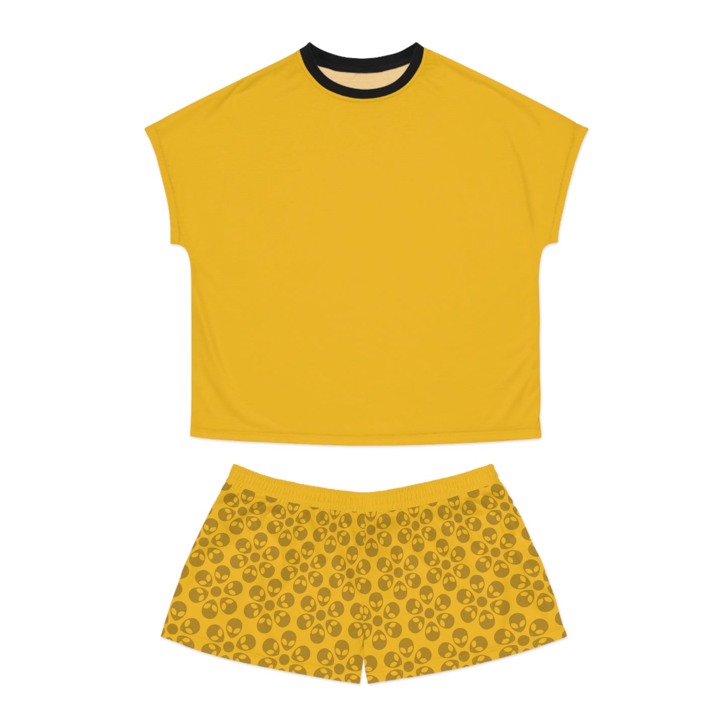 Stylish Womens Pajama Set Cozy Sleepwear AOP Floral Print Perfect for Lounging Gift for Her Summer Nights Relaxation Alien Flowers Yellow