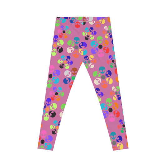 Fun Alien Print Womens Leggings Funky Workout Leggings Colorful Casual Pants Cute Yoga Bottoms Gift for Her Alien Rainbow Flowers Light Pink