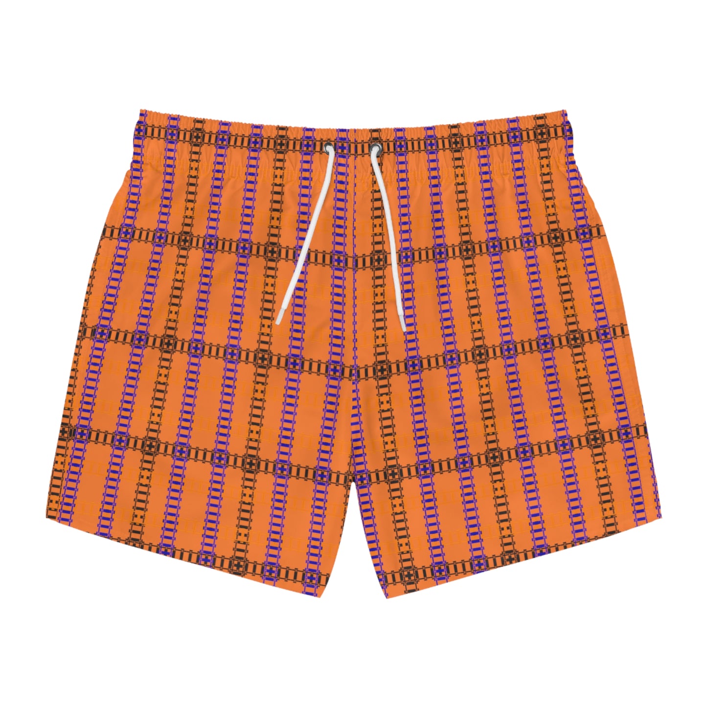 Vibrant Checkered Swim Trunks Beachwear for Summer Fun Vacation Essential Pool Party MustHave Mens Swim Shorts Train Tracks Crusta