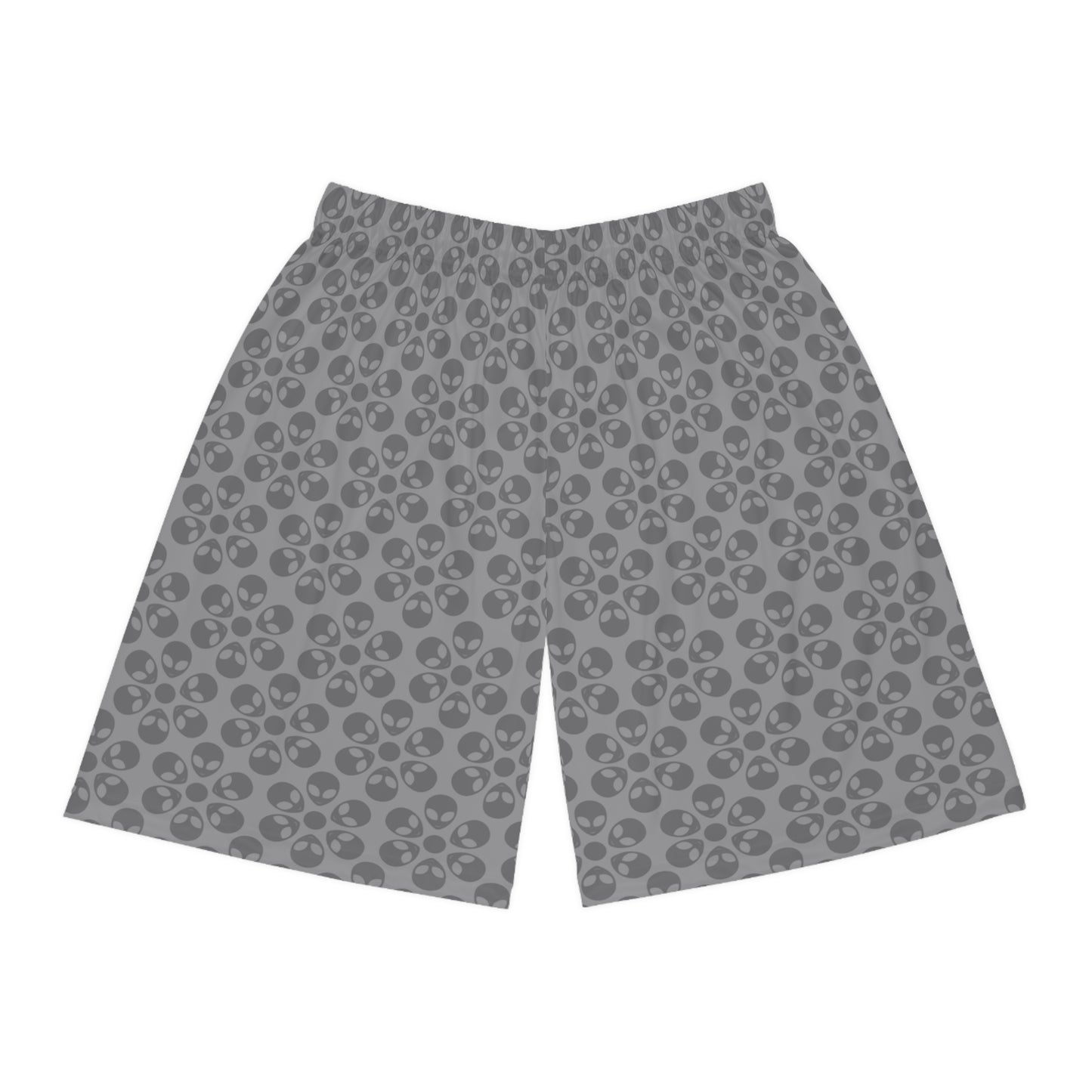 Trendy Skull Pattern Basketball Shorts Summer Activewear Sports Apparel Casual Wear Beach Shorts Gift for Basketball Lovers Alien Flowers Grey
