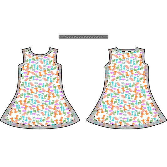 Womens Casual Dress  Rainbow Dinos Light Purple