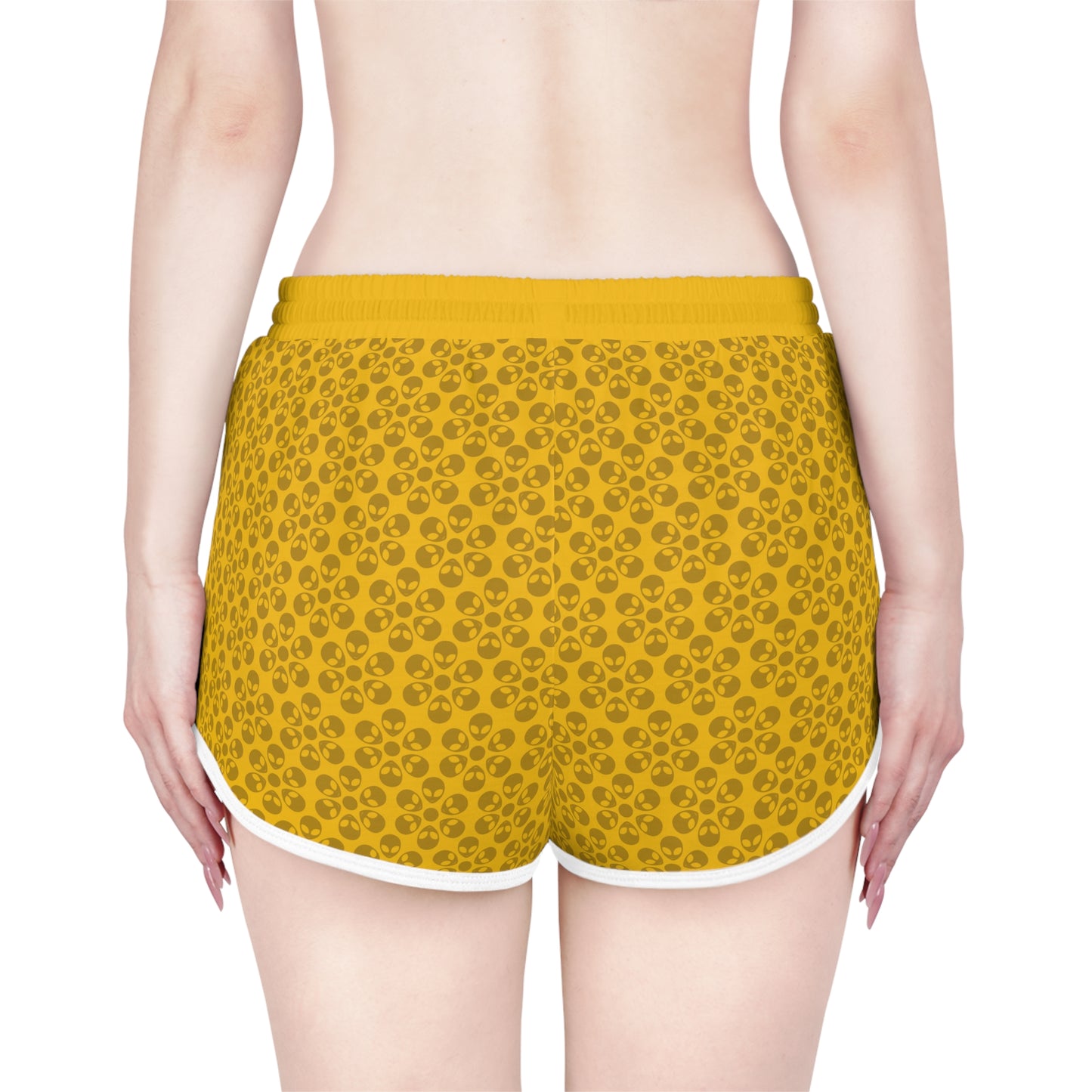 Womens Relaxed Shorts  Alien Flowers Yellow