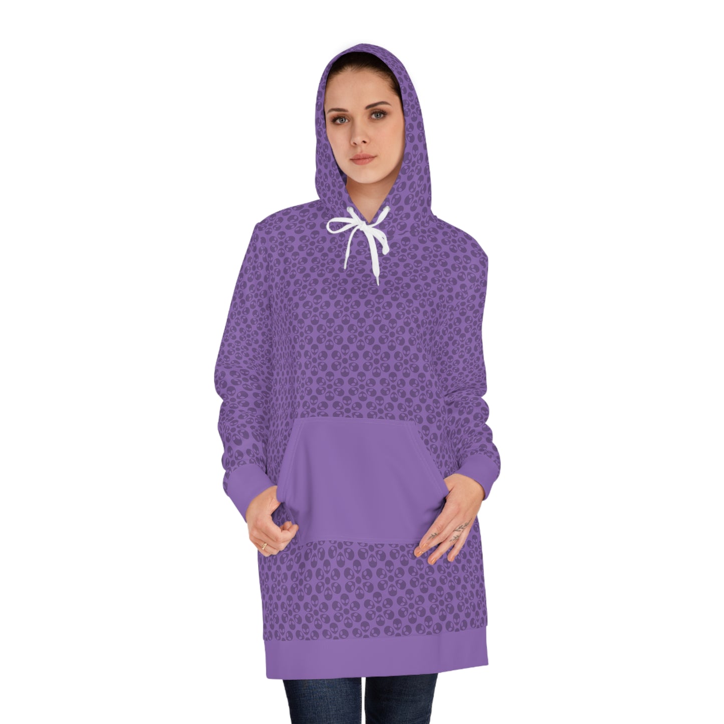 Womens Hoodie Dress  Alien Flowers Light Purple