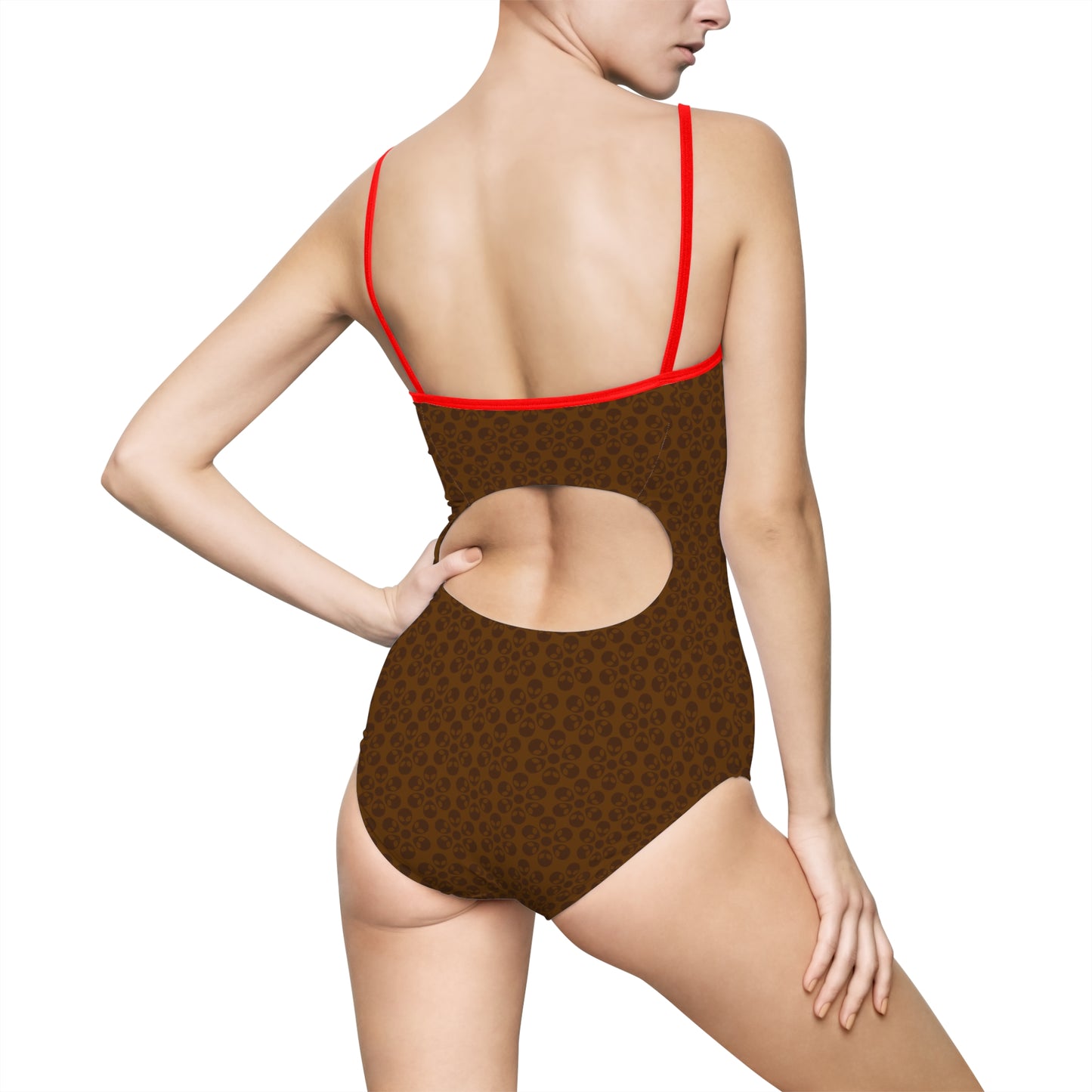 Womens Onepiece Swimsuit  Alien Flowers Brown
