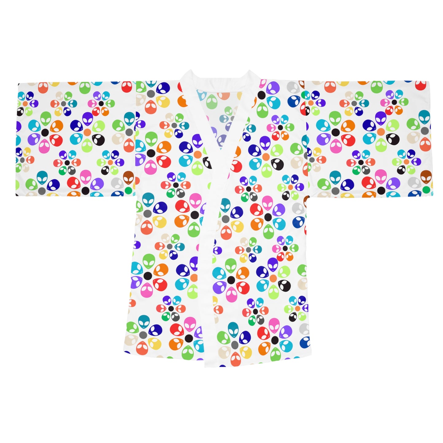 Colorful Floral Long Sleeve Kimono Robe Boho Fashion Relaxed Loungewear Perfect for Home Spa Days or Festivals Alien Rainbow Flowers Pink
