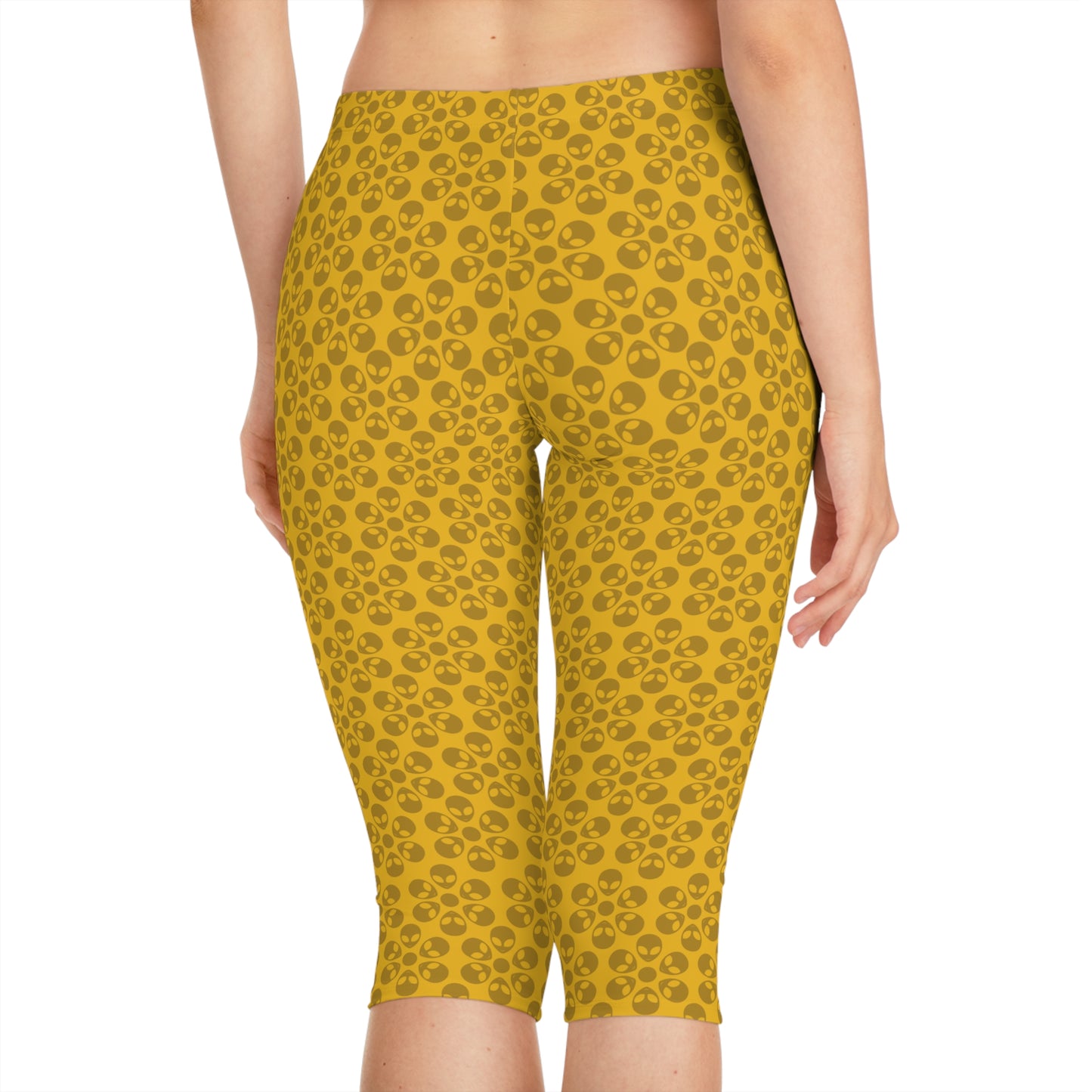 Womens Capri Leggings Alien Flowers Yellow