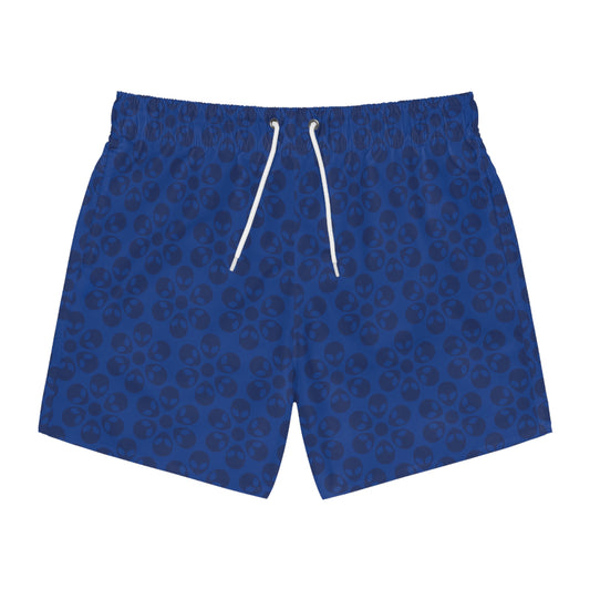Stylish AOP Swim Trunks for Beach Days Summer Fun Pool Parties Vacation Wear Gift for Him Alien Flowers Dark Blue