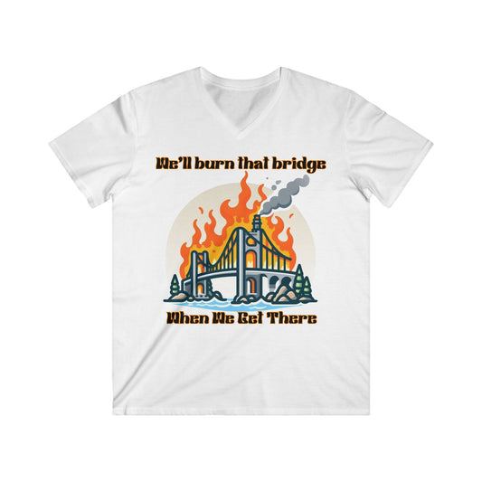Burning Bridge - Men's Fitted V-Neck Short Sleeve Tee