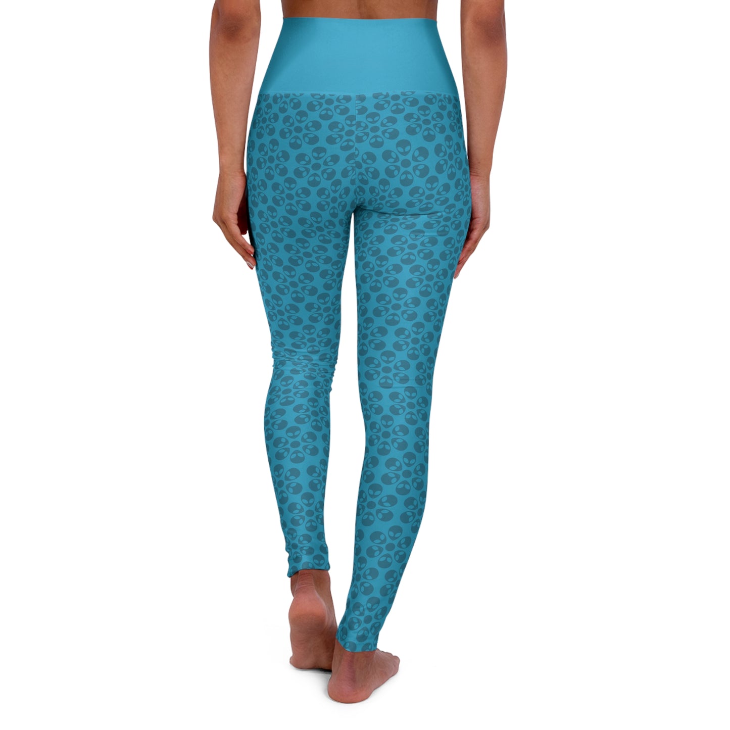 Stylish High Waisted Yoga Leggings Activewear Fitness Leggings Workout Pants Gift for Her Yoga Apparel Alien Flowers Turquoise