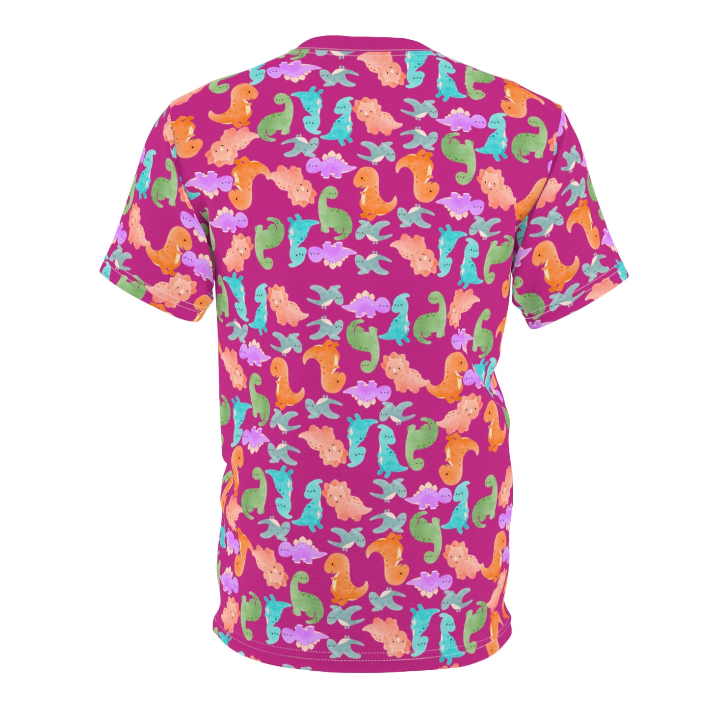 Vibrant Dino Pattern Tee for Ocean Lovers Perfect for Summer Casual Wear Gift for Beach Lovers Tropical Vibe Clothing Rainbow Dinos Pink