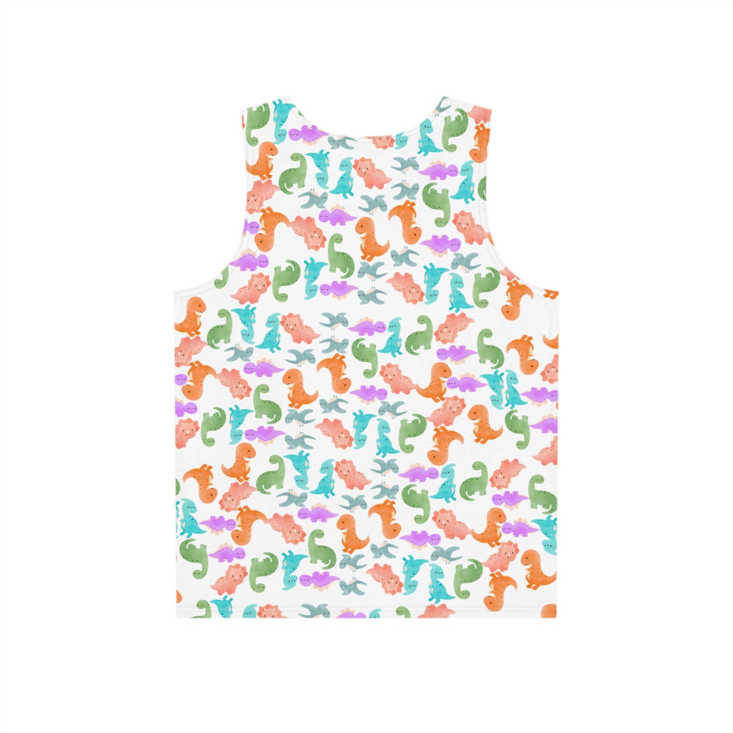 Colorful Dino Mens Tank Top Summer Vibes Beachwear Festival Fashion Casual Clothing Graphic AOP Tee Rainbow Dinos Pink