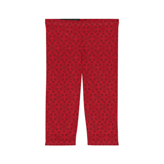 Women’s Capri Leggings Alien Flowers Dark Red