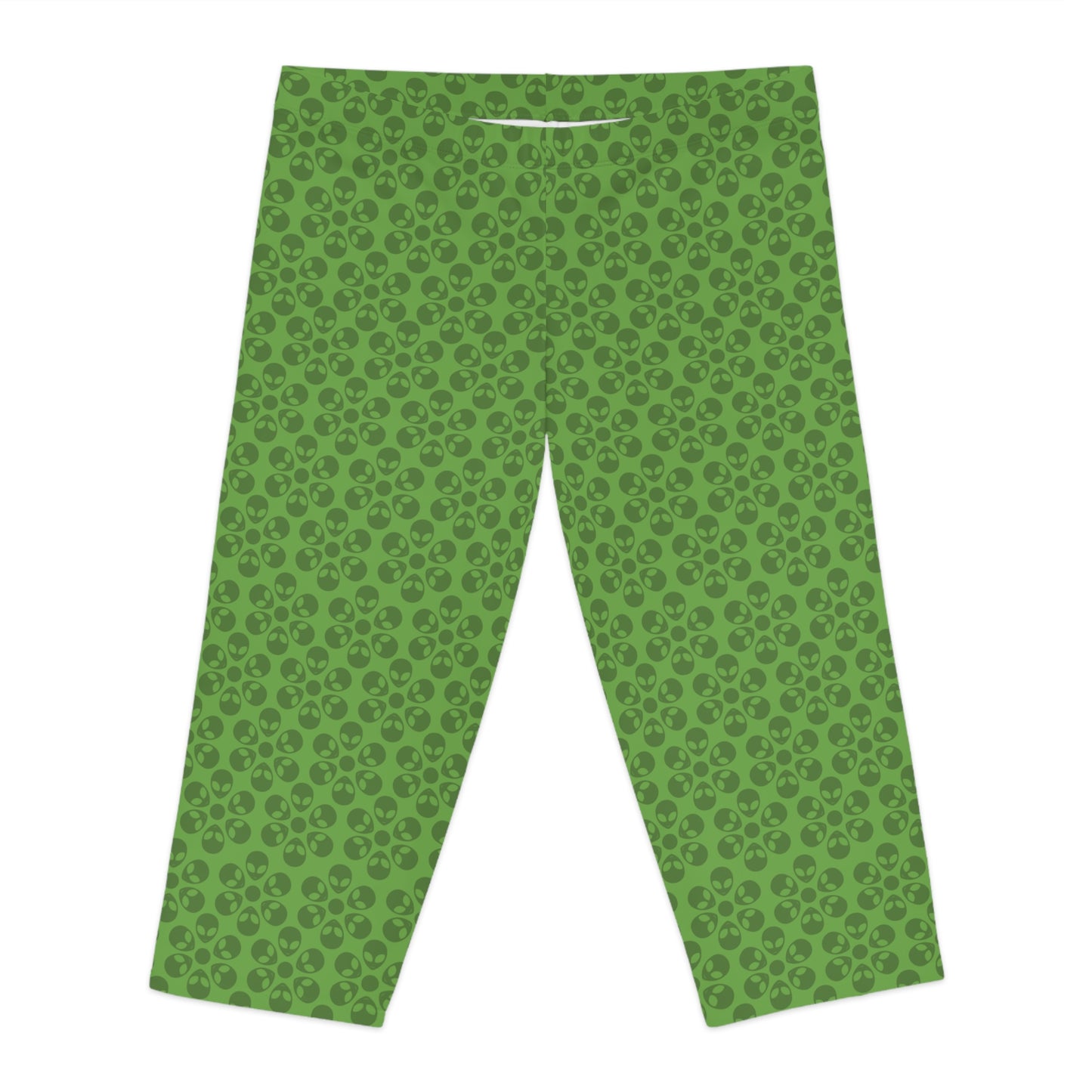Womens Capri Leggings Alien Flowers Green