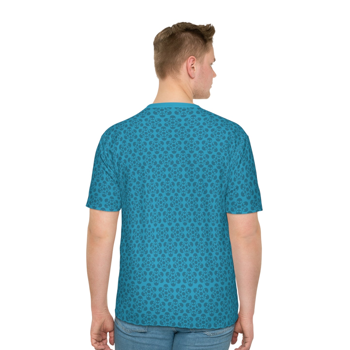 Mens Casual Graphic Tee Stylish Loose Tshirt Gift for Him Summer Fashion Relaxed Fit Wear Alien Flowers Turquoise
