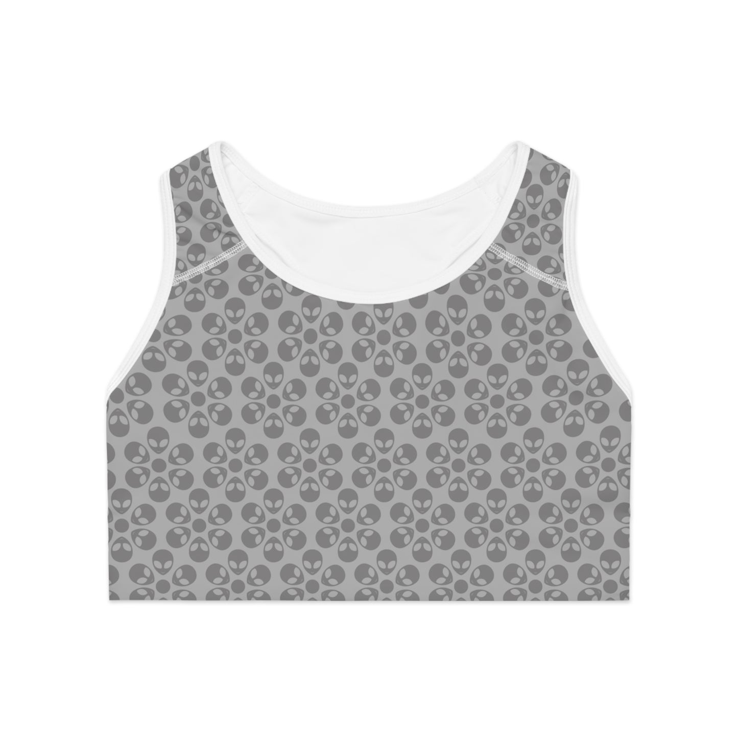 Trendy Floral Pattern Sports Bra Workout Bra for Women Fitness Gear Yoga Top Gym Wear Gift for Athletes Alien Flowers Light Grey